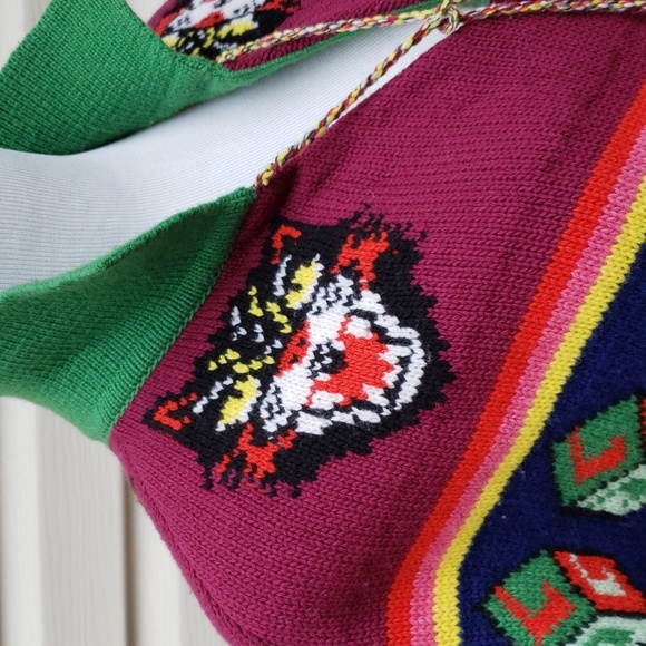 GUCCI WOOL PATCHWORK PONCHO CAPE TIGER APPLIQUE - Picture 3 of 10